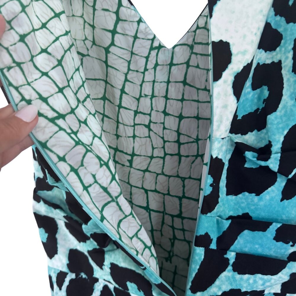 Samantha Sung New York Teal Leopard Print Midi Dress Size 8 - Picture 12 of 15